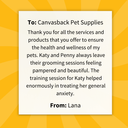 Thank you to Canvasback Pet Supplies