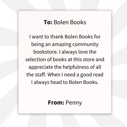 Thank you to Bolen Books