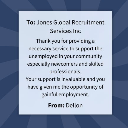 Thank you to Jones Global Recruitment
